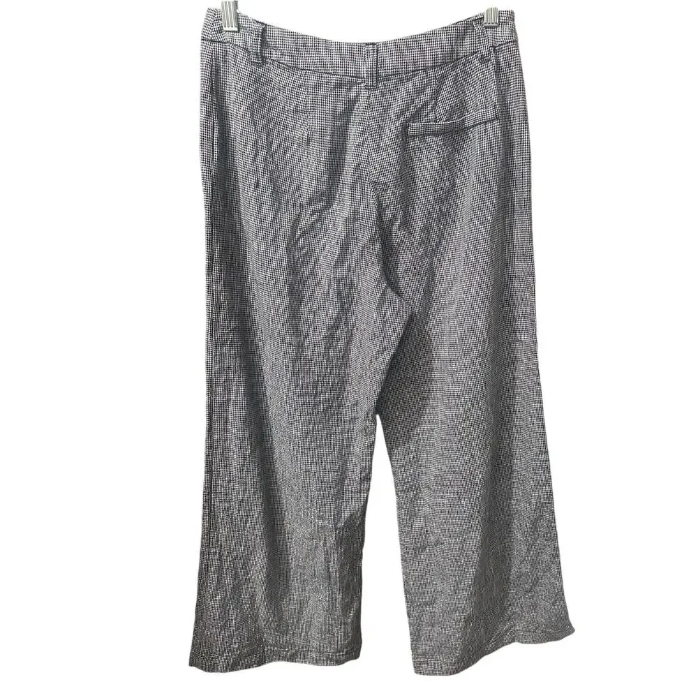 Reformation 100% Linen Houndstooth Wide Leg Cropped Pants EUC Size 6